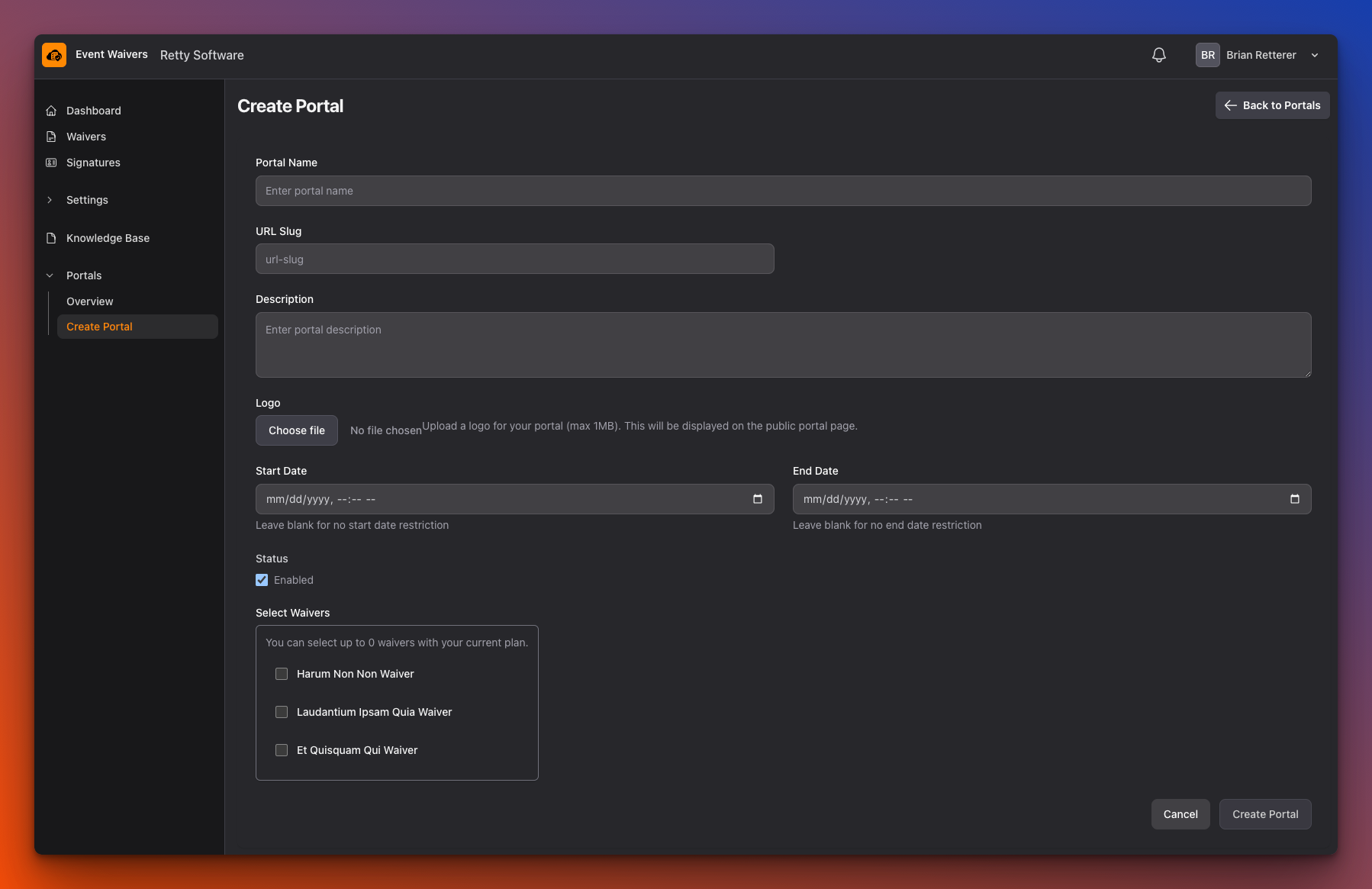 Portal Creation Form